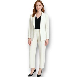 Eileen Fisher S Ivory Silk Straight Leg Pants Pull On Lined Pocket Elastic Waist